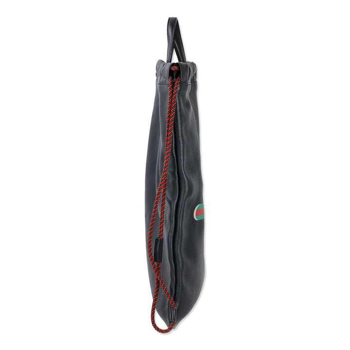 Gucci Black Grained Calfskin Web Logo Drawstring Backpack