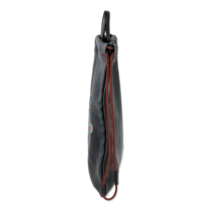 Gucci Black Grained Calfskin Web Logo Drawstring Backpack