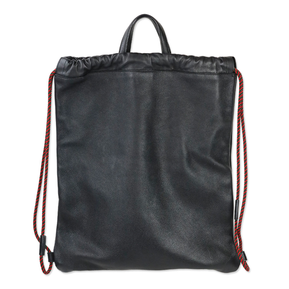 Gucci Black Grained Calfskin Web Logo Drawstring Backpack