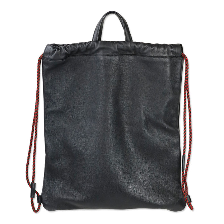 Gucci Black Grained Calfskin Web Logo Drawstring Backpack