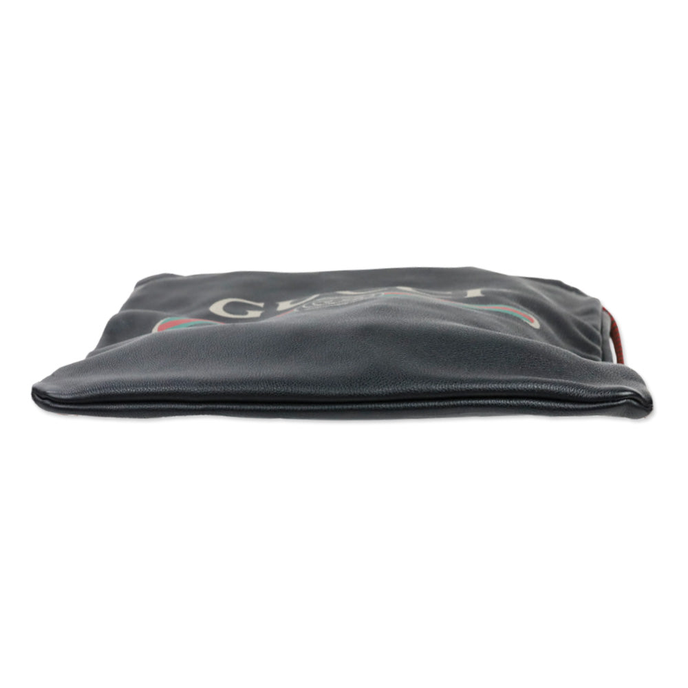 Gucci Black Grained Calfskin Web Logo Drawstring Backpack