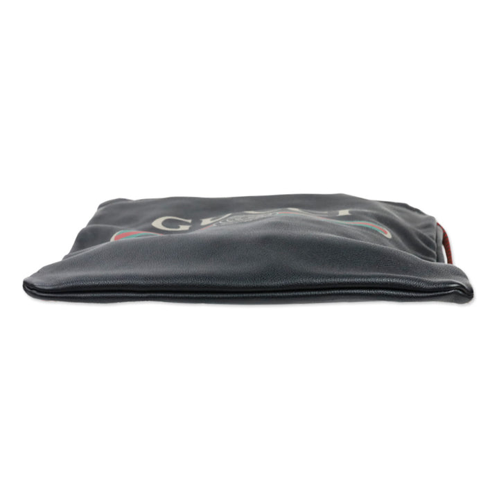 Gucci Black Grained Calfskin Web Logo Drawstring Backpack