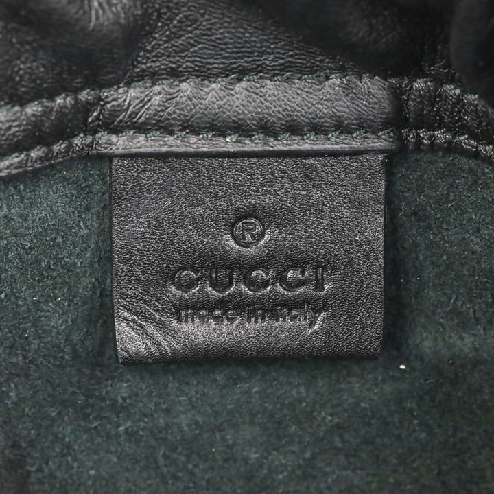 Gucci Black Grained Calfskin Web Logo Drawstring Backpack