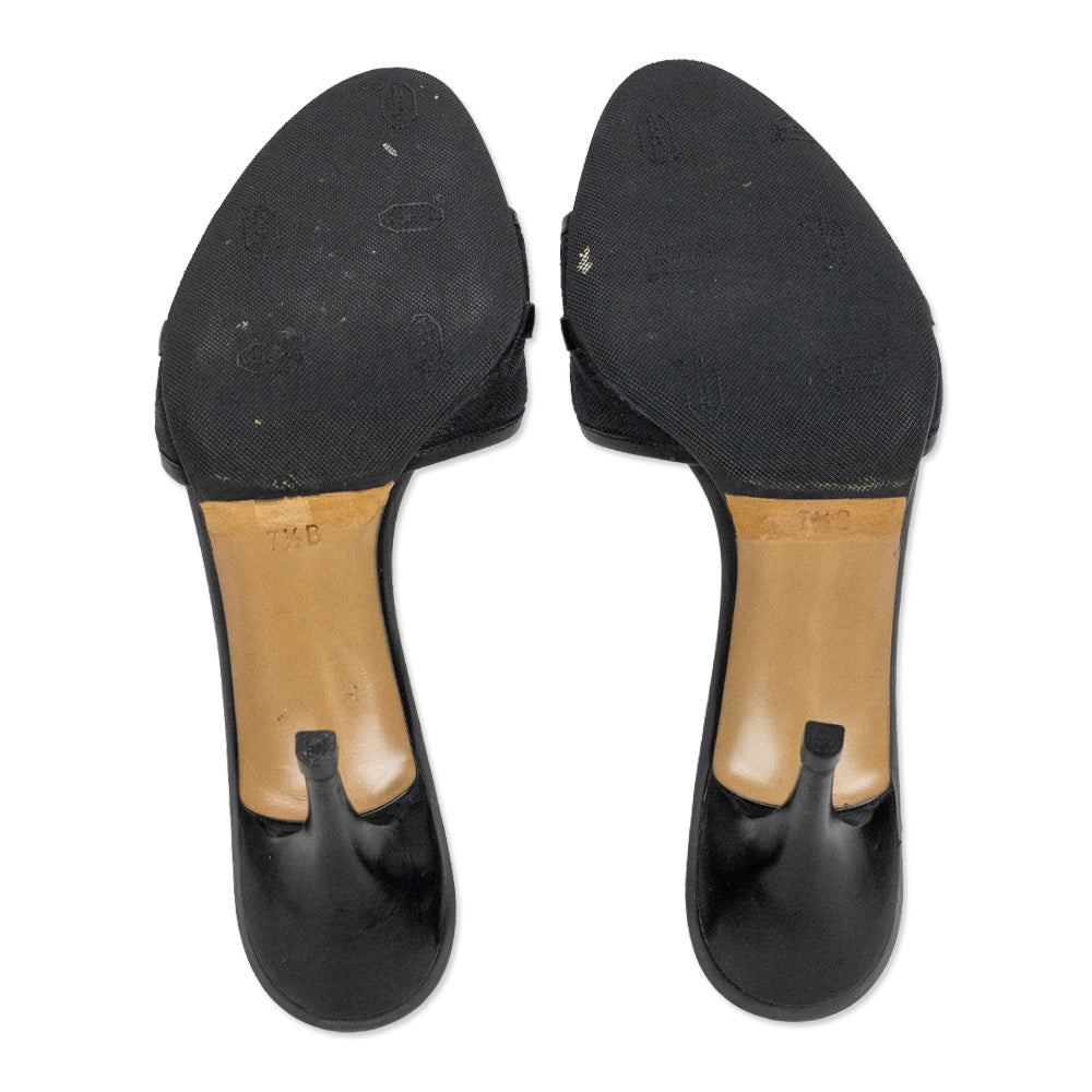 Gucci Black Guccissima Canvas Gunmetal Horsebit Open-Toe Mule