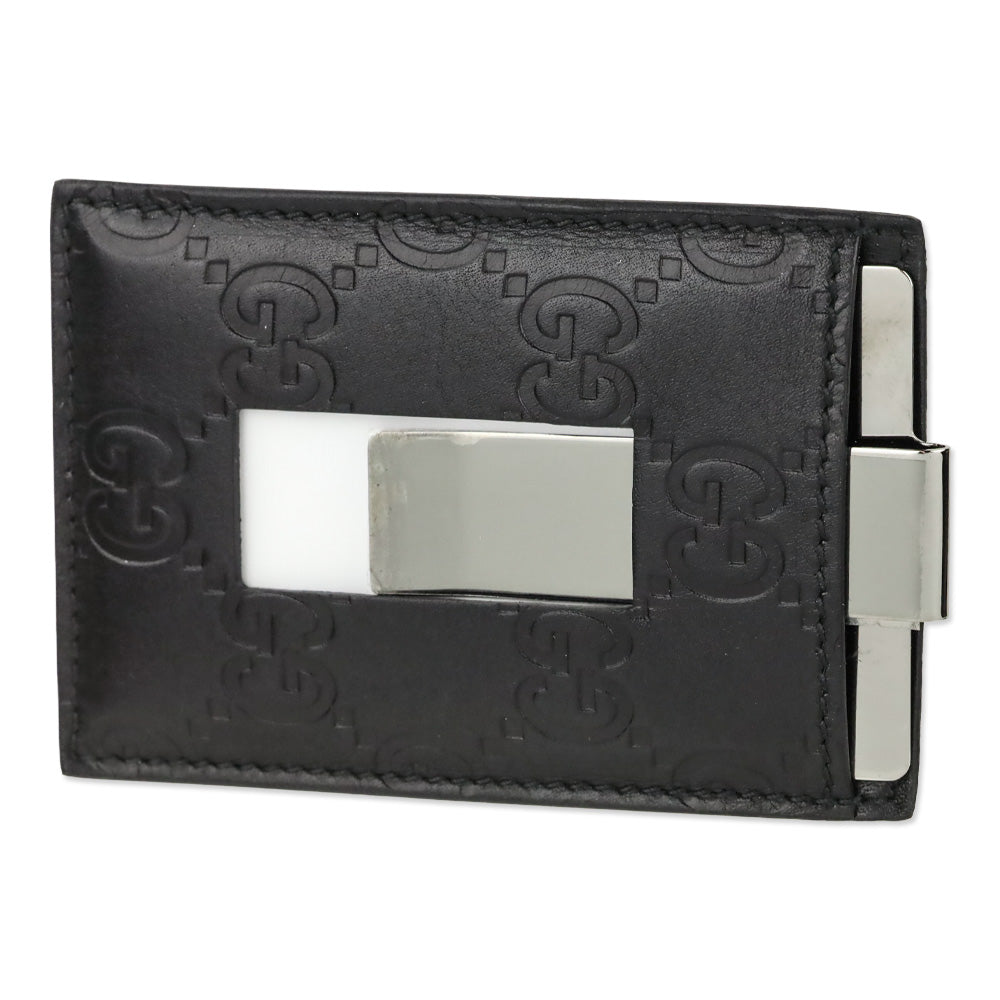 Gucci Black Guccissima Leather Money Clip Cardholder