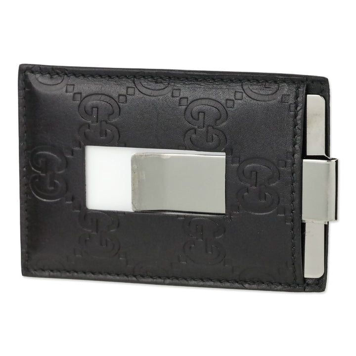 Gucci Black Guccissima Leather Money Clip Cardholder
