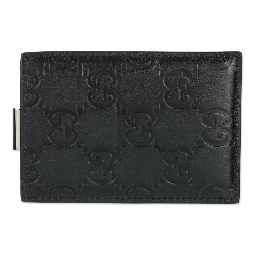 Gucci Black Guccissima Leather Money Clip Cardholder