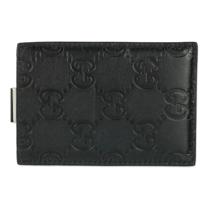 Gucci Black Guccissima Leather Money Clip Cardholder