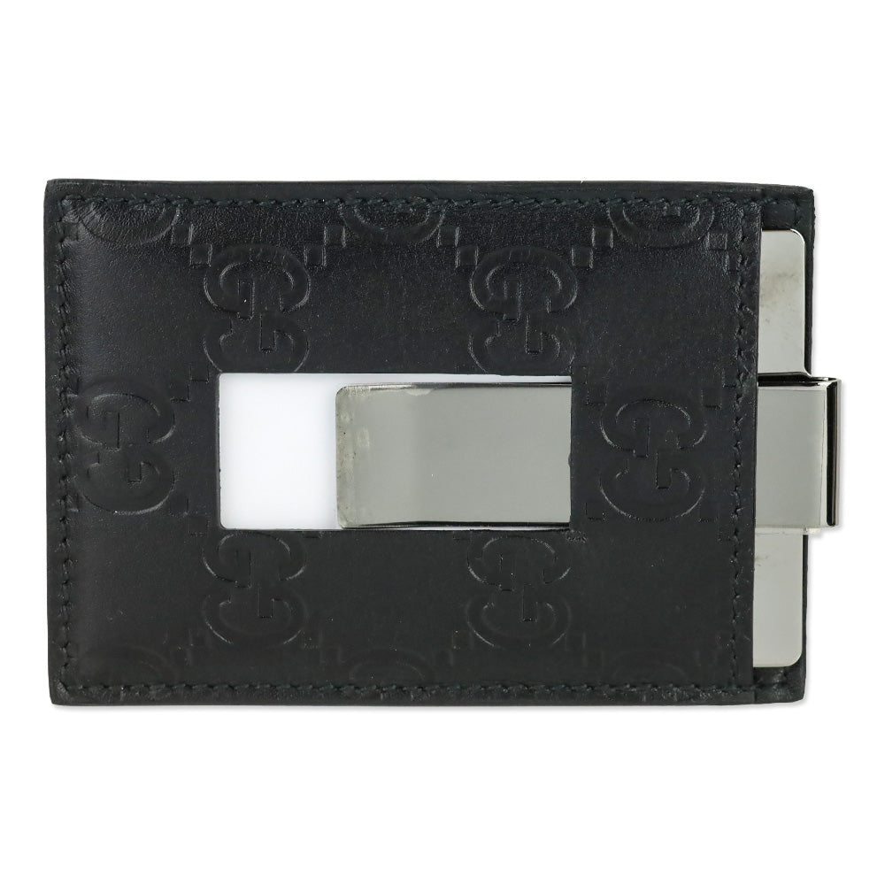 Gucci Black Guccissima Leather Money Clip Cardholder