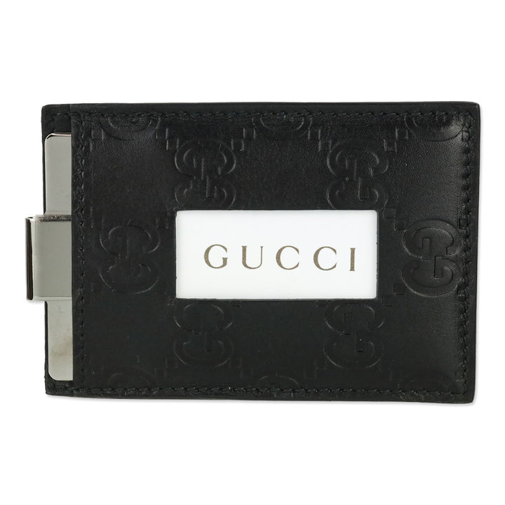 Gucci Black Guccissima Leather Money Clip Cardholder