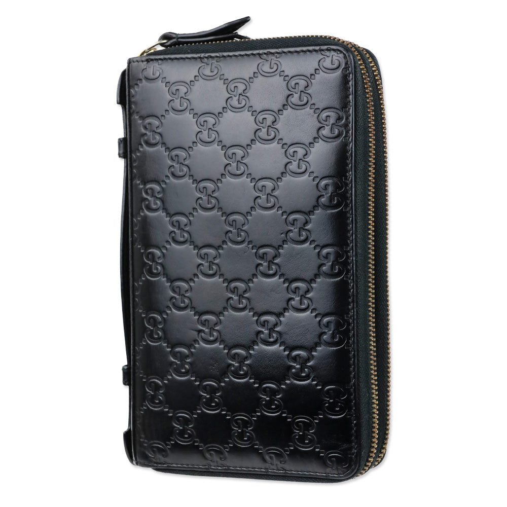 Gucci Black Guccissima Signature Travel Document Case