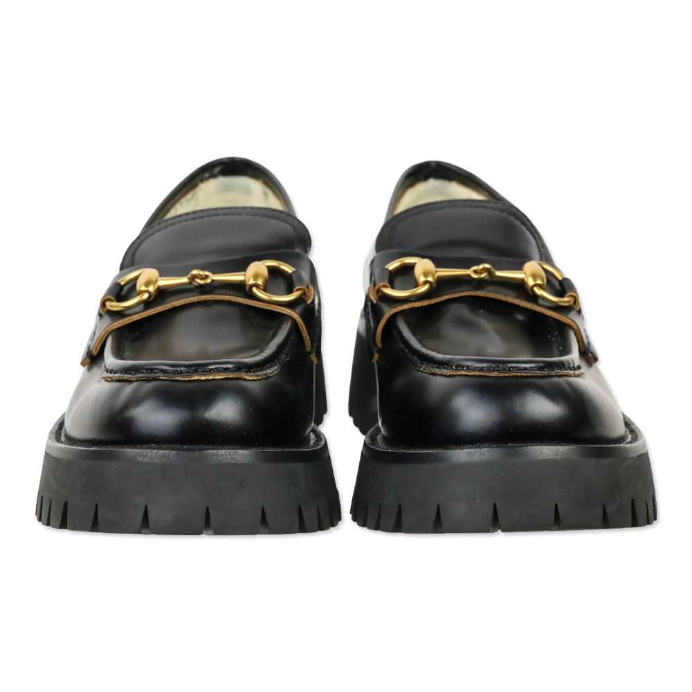 Gucci Black Harald Leather Lug-Sole Loafers