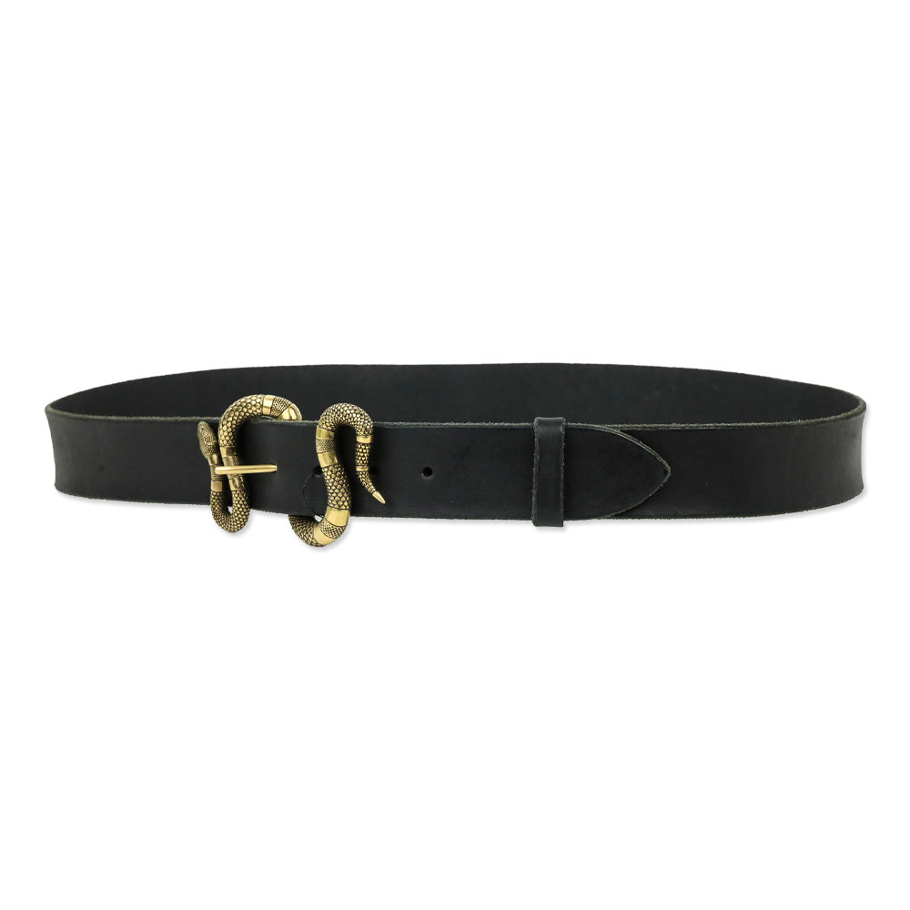 Gucci Black Leather Belt with Gold Serpent Buckle