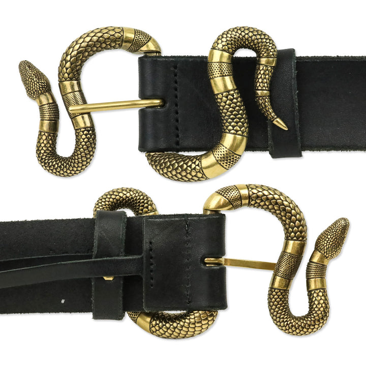Gucci Black Leather Belt with Gold Serpent Buckle