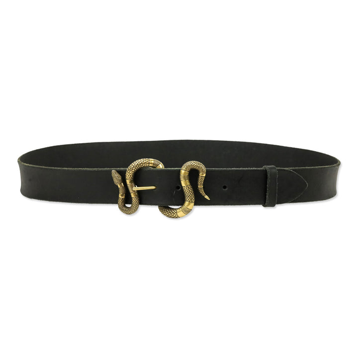 Gucci Black Leather Belt with Gold Serpent Buckle
