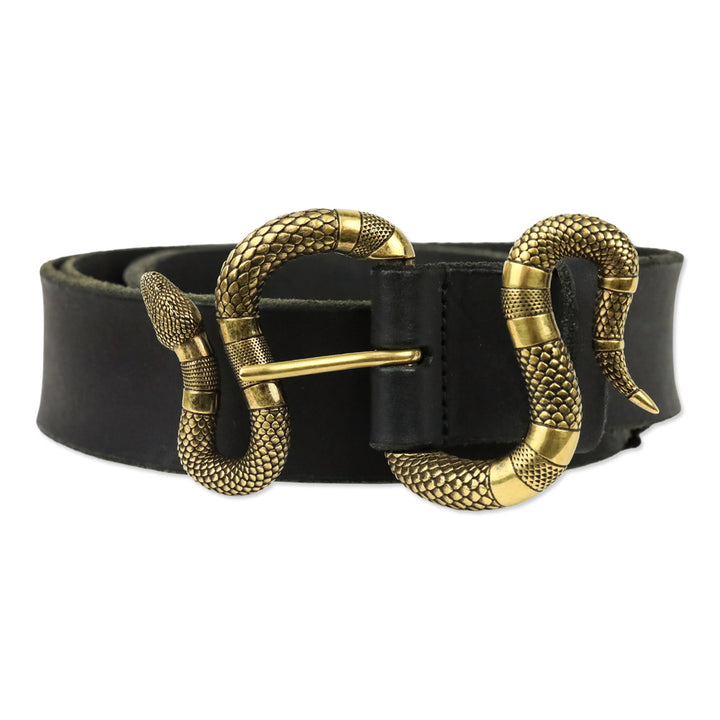 Gucci Black Leather Belt with Gold Serpent Buckle