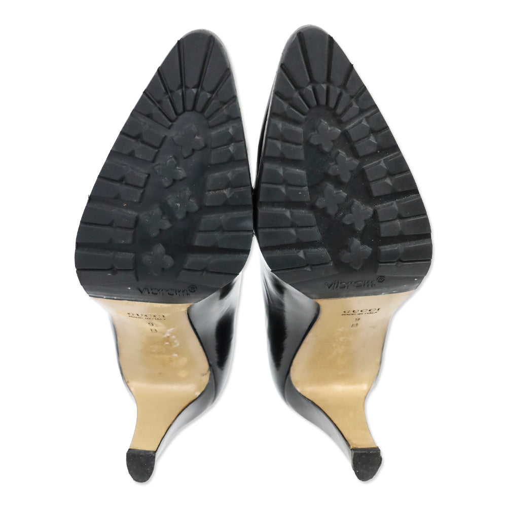 Gucci Black Leather Calf Hair Horsebit Loafer Pump