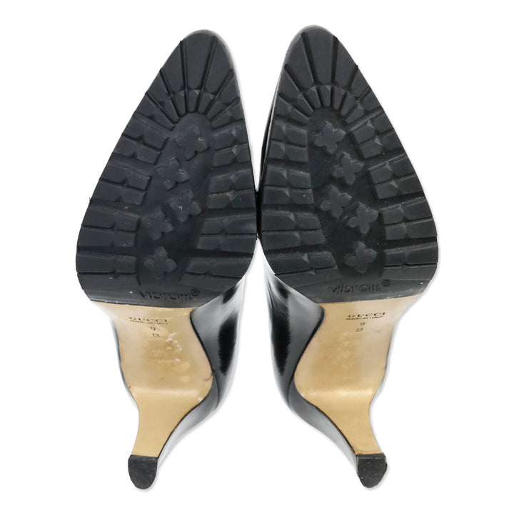 Gucci Black Leather Calf Hair Horsebit Loafer Pump