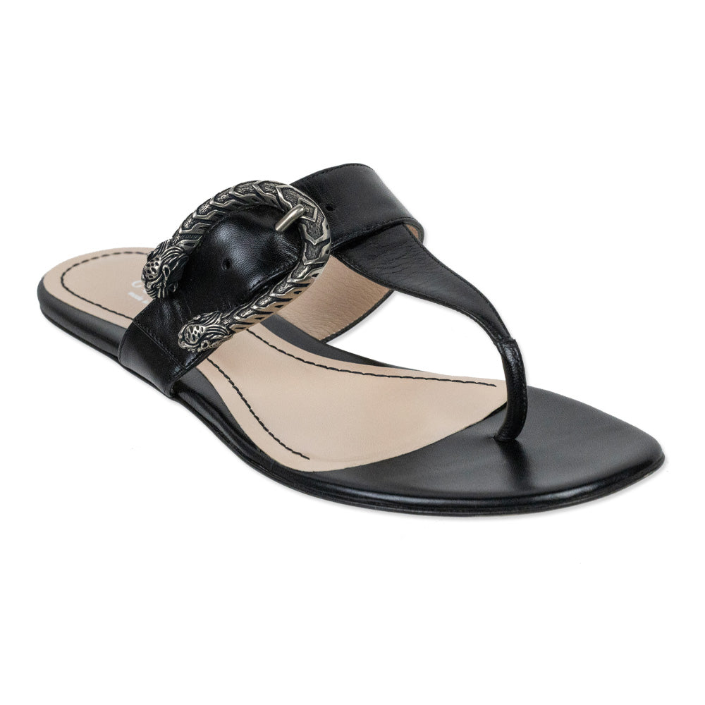 Gucci Black Leather Dionysus Thong Sandal