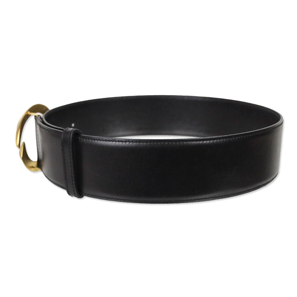 Gucci Black Leather G Buckle Wide Belt