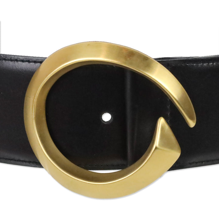 Gucci Black Leather G Buckle Wide Belt