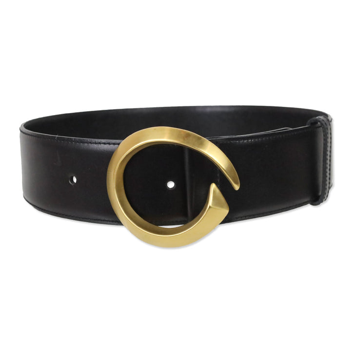 Gucci Black Leather G Buckle Wide Belt