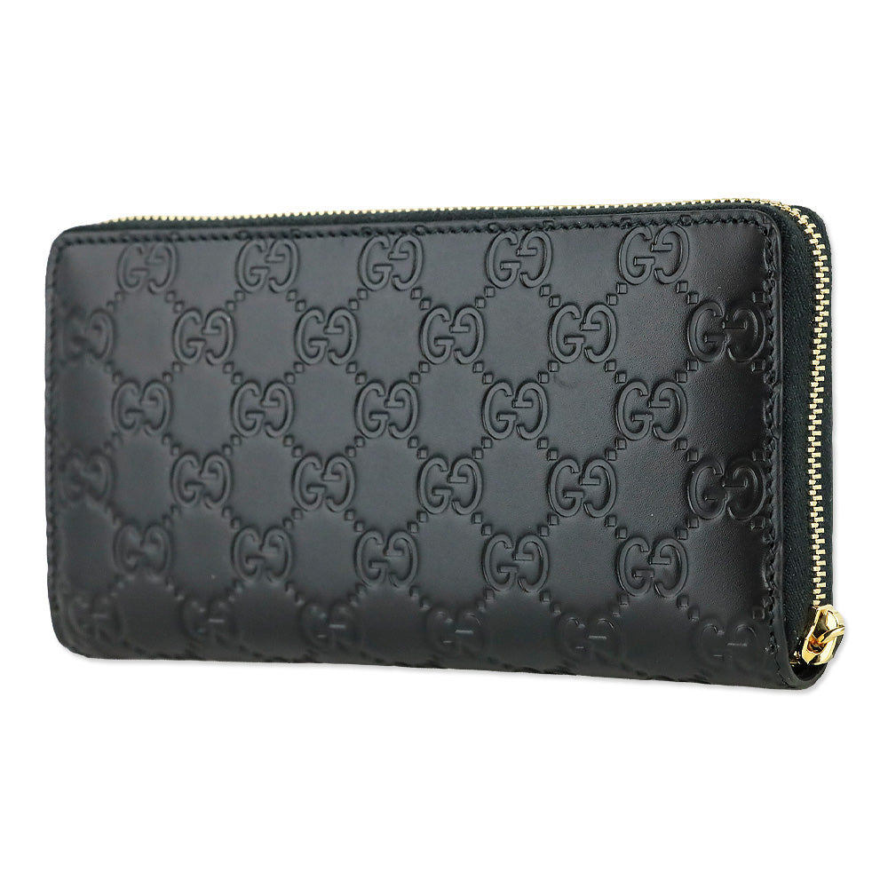 Gucci Black Leather GG Emblem Zip Around Wallet