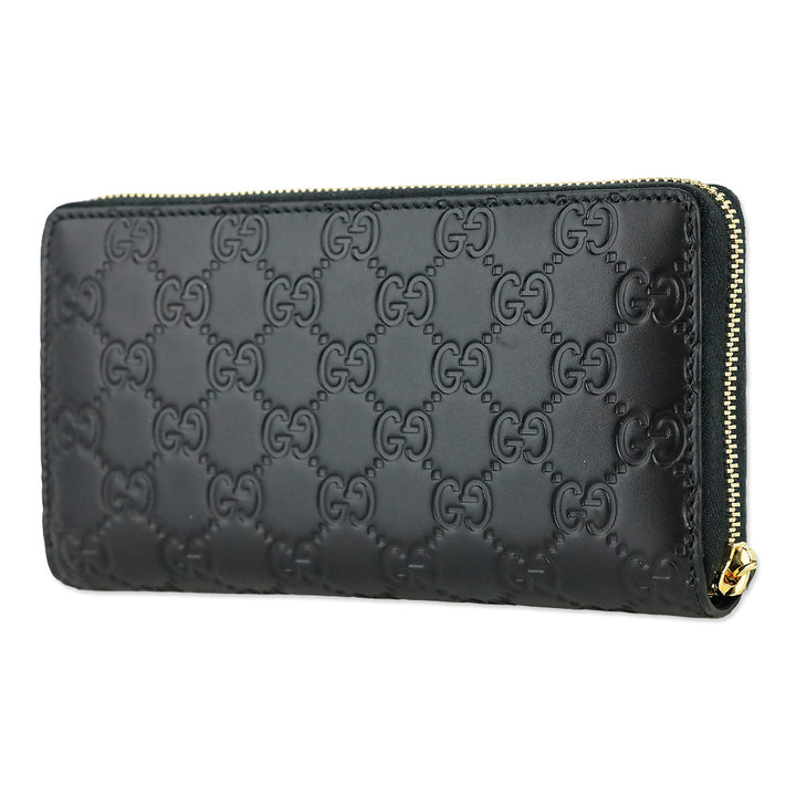 Gucci Black Leather GG Emblem Zip Around Wallet