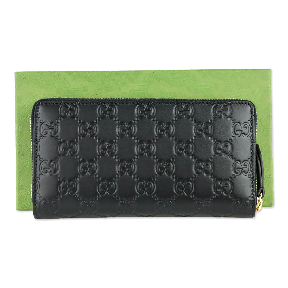 Gucci Black Leather GG Emblem Zip Around Wallet