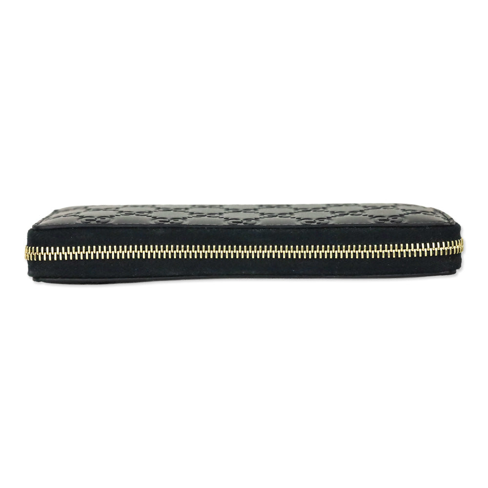 Gucci Black Leather GG Emblem Zip Around Wallet
