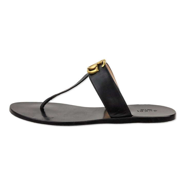 Gucci Black Leather GG Marmont T-Strap Thong Sandals