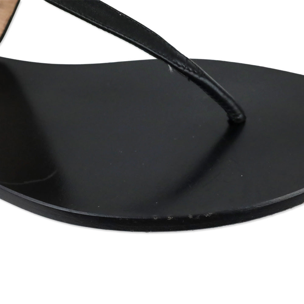 Gucci Black Leather GG Marmont T-Strap Thong Sandals