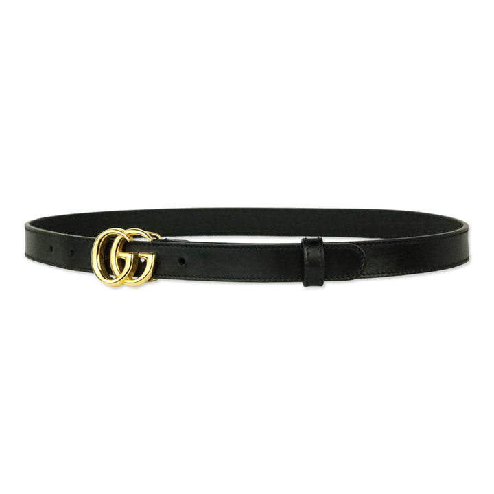Gucci Black Leather GG Marmont Thin Belt