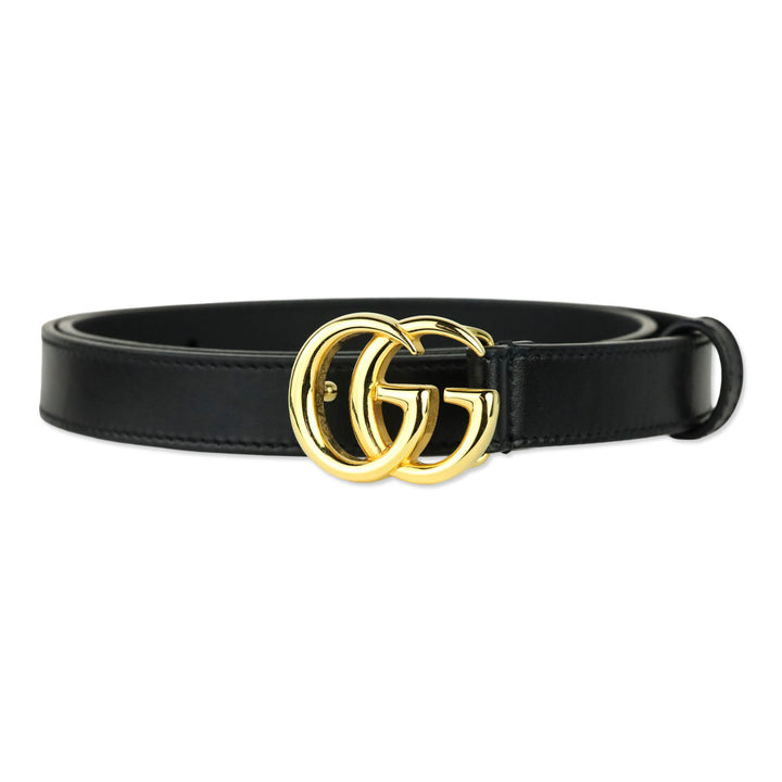 Gucci Black Leather GG Marmont Thin Belt