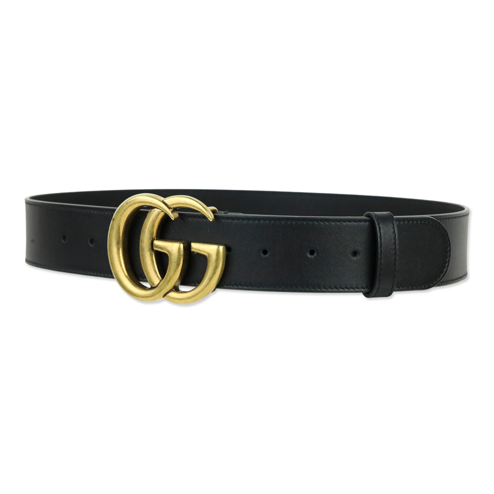 Gucci Black Leather GG Marmont Wide Belt