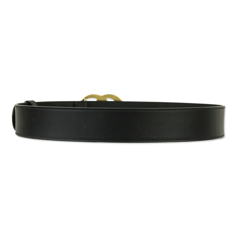 Gucci Black Leather GG Marmont Wide Belt