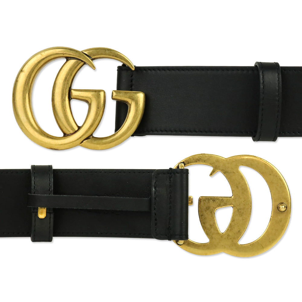 Gucci Black Leather GG Marmont Wide Belt