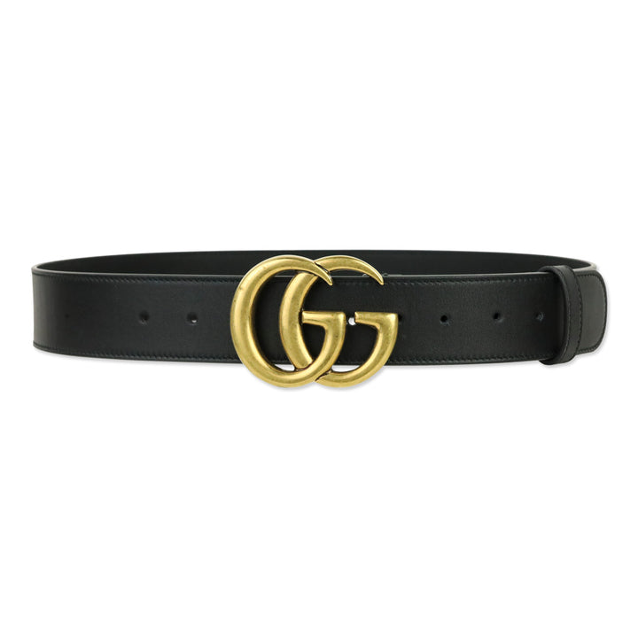 Gucci Black Leather GG Marmont Wide Belt