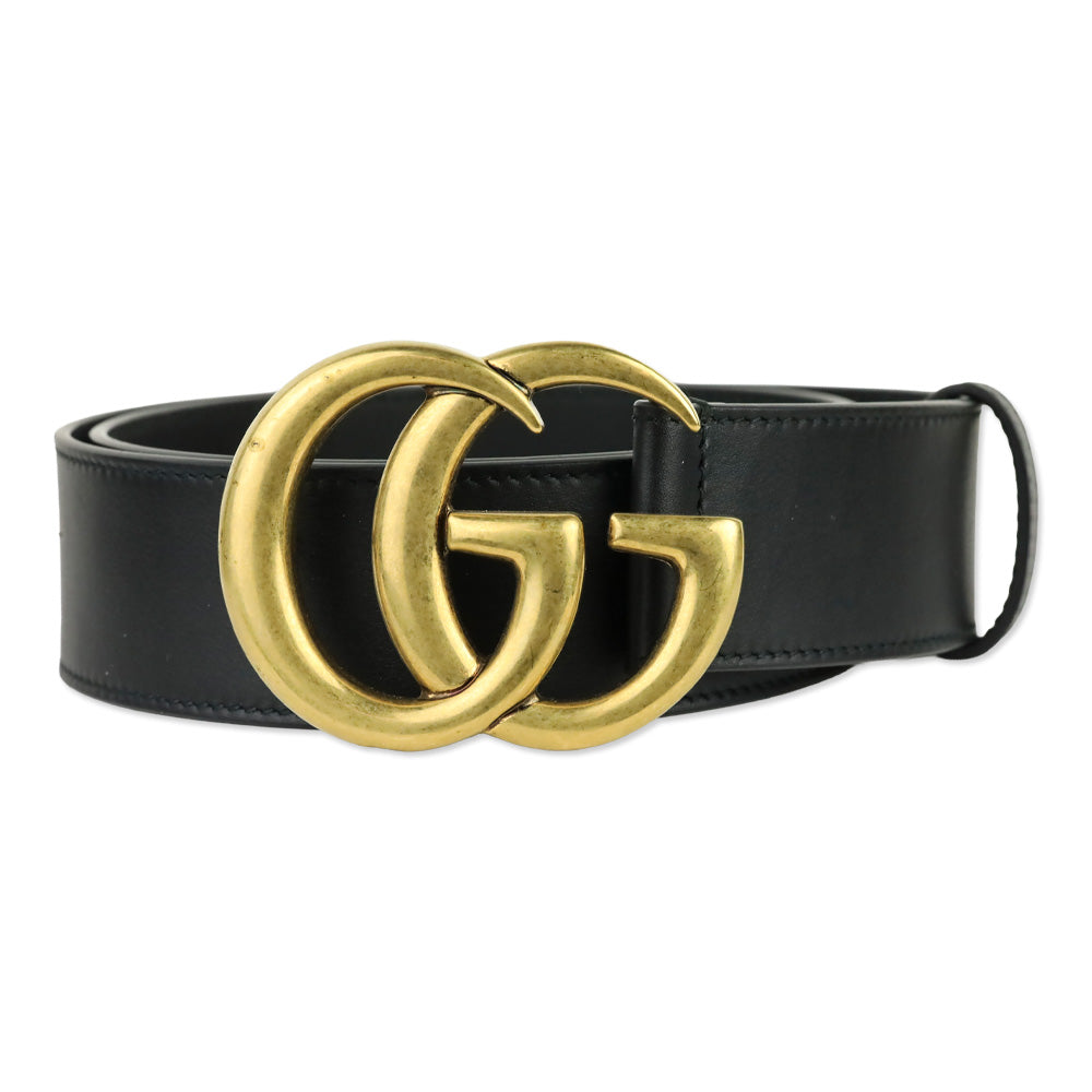 Gucci Black Leather GG Marmont Wide Belt