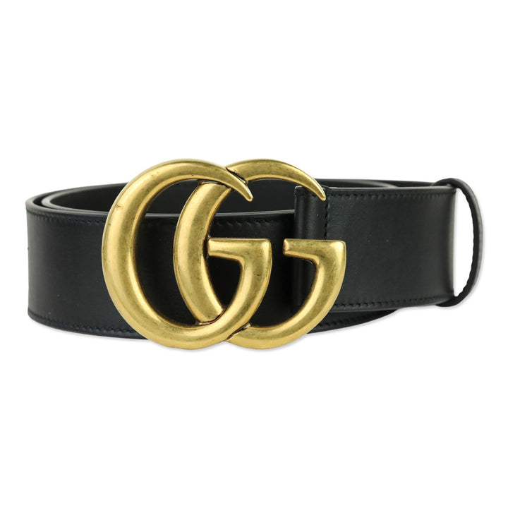 Gucci Black Leather GG Marmont Wide Belt