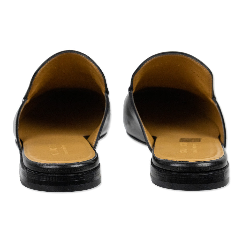 Gucci Black Leather Gold Horsebit Princetown Slipper