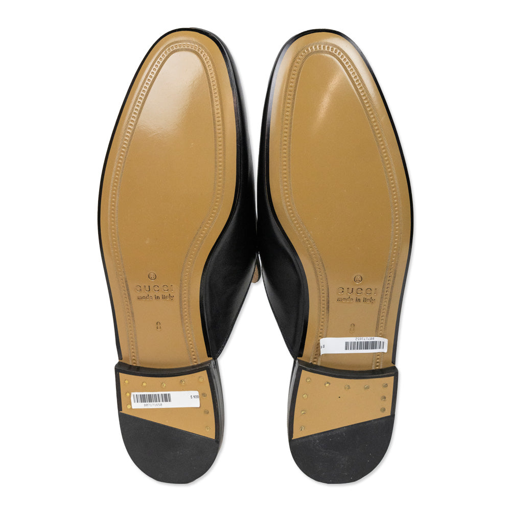 Gucci Black Leather Gold Horsebit Princetown Slipper