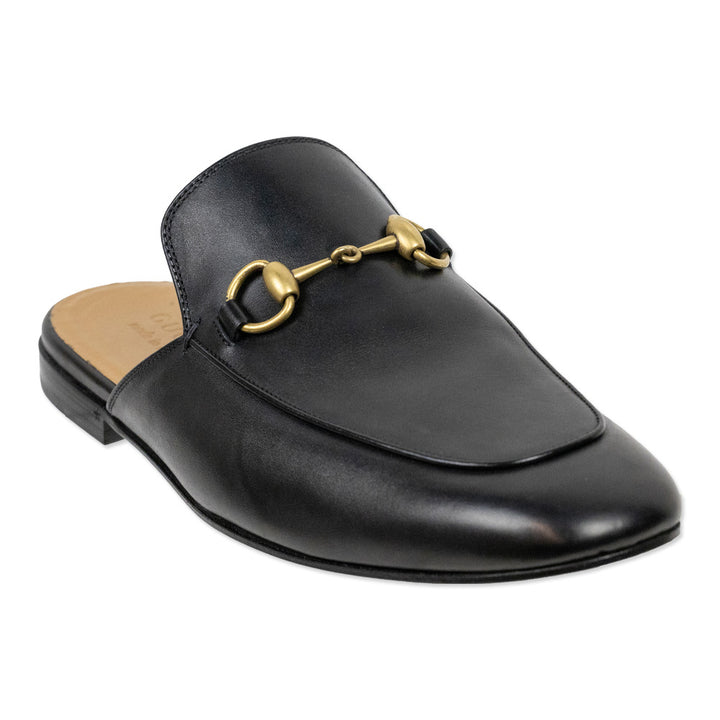 Gucci Black Leather Gold Horsebit Princetown Slipper