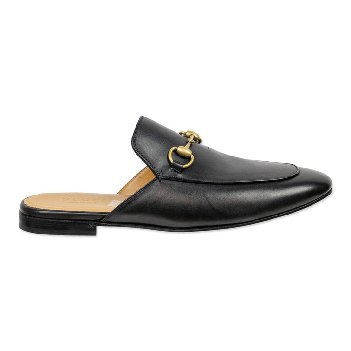 Gucci Black Leather Gold Horsebit Princetown Slipper