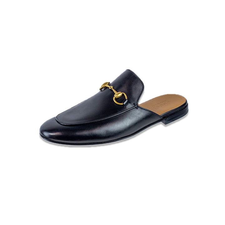 Gucci Black Leather Gold Horsebit Princetown Slipper