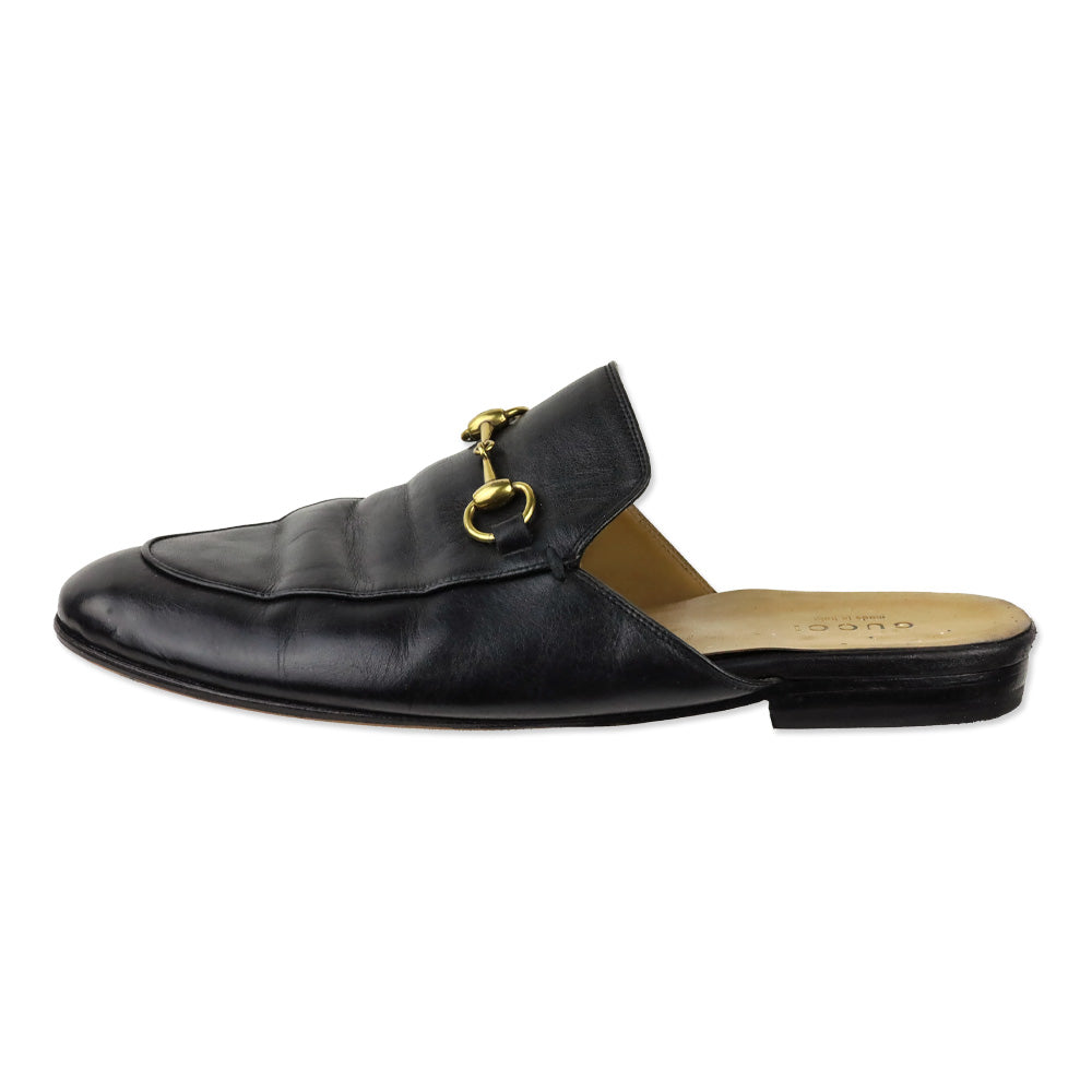 Gucci Black Leather Horsebit Princetown Mule Slipper