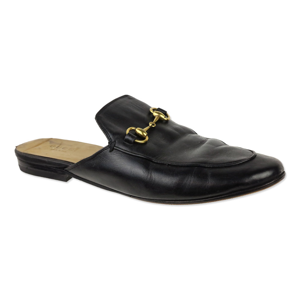 Gucci Black Leather Horsebit Princetown Mule Slipper
