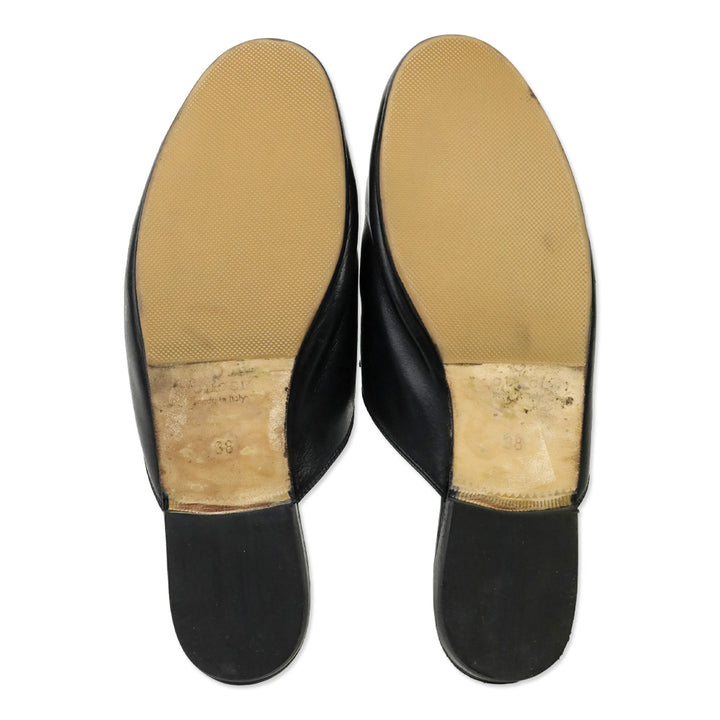 Gucci Black Leather Horsebit Princetown Mule Slipper
