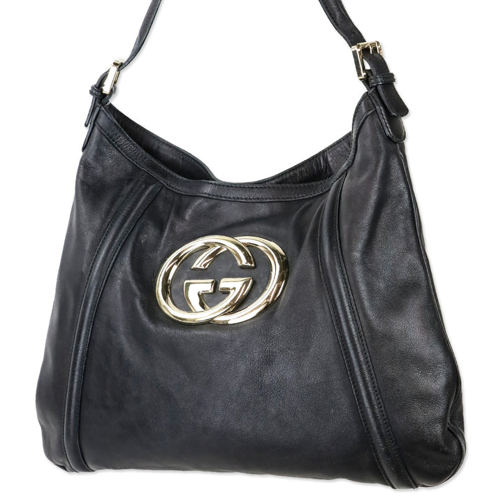 Gucci Black Leather Interlocking G Britt Hobo Bag