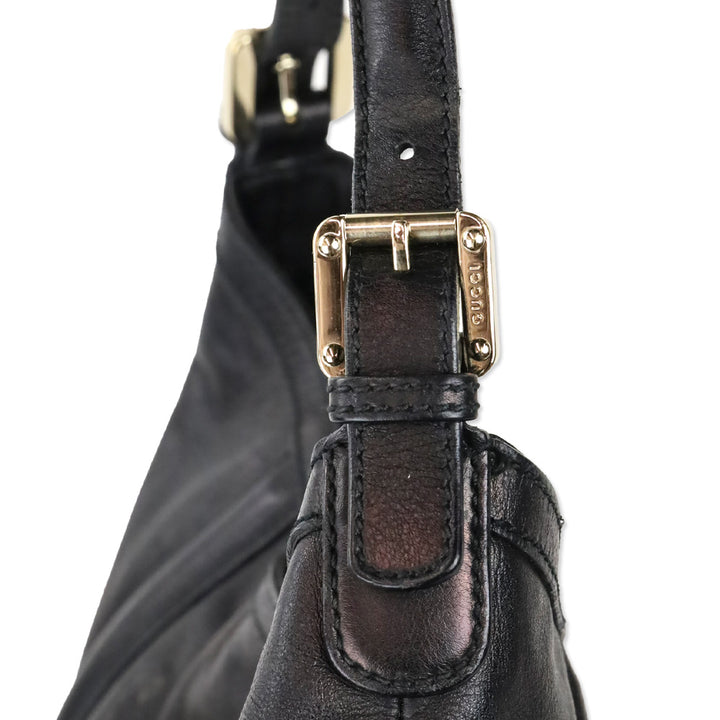 Gucci Black Leather Interlocking G Britt Hobo Bag